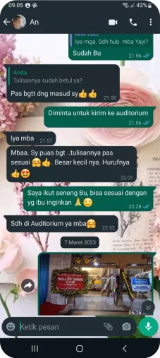 testimoni karangan bunga Istana Florist