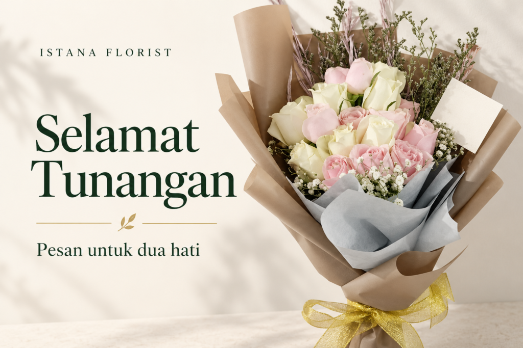 Buket mawar merah muda dan putih untuk ilustrasi ucapan tunangan