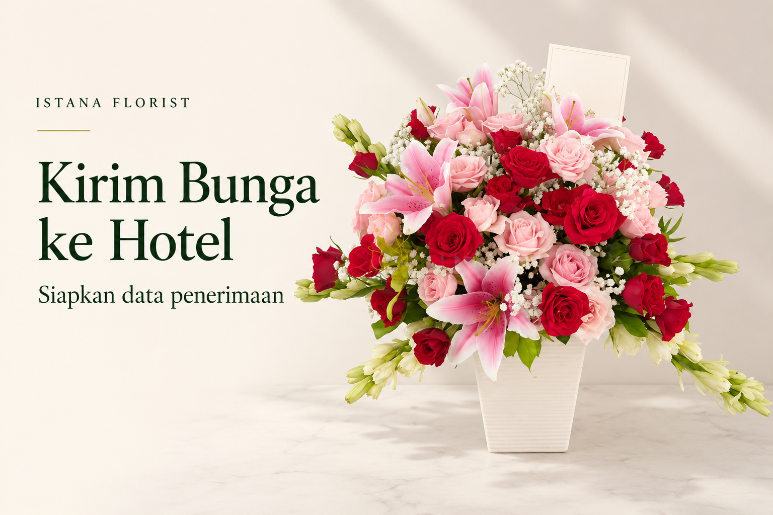 Rangkaian bunga meja untuk ilustrasi panduan pengiriman ke hotel