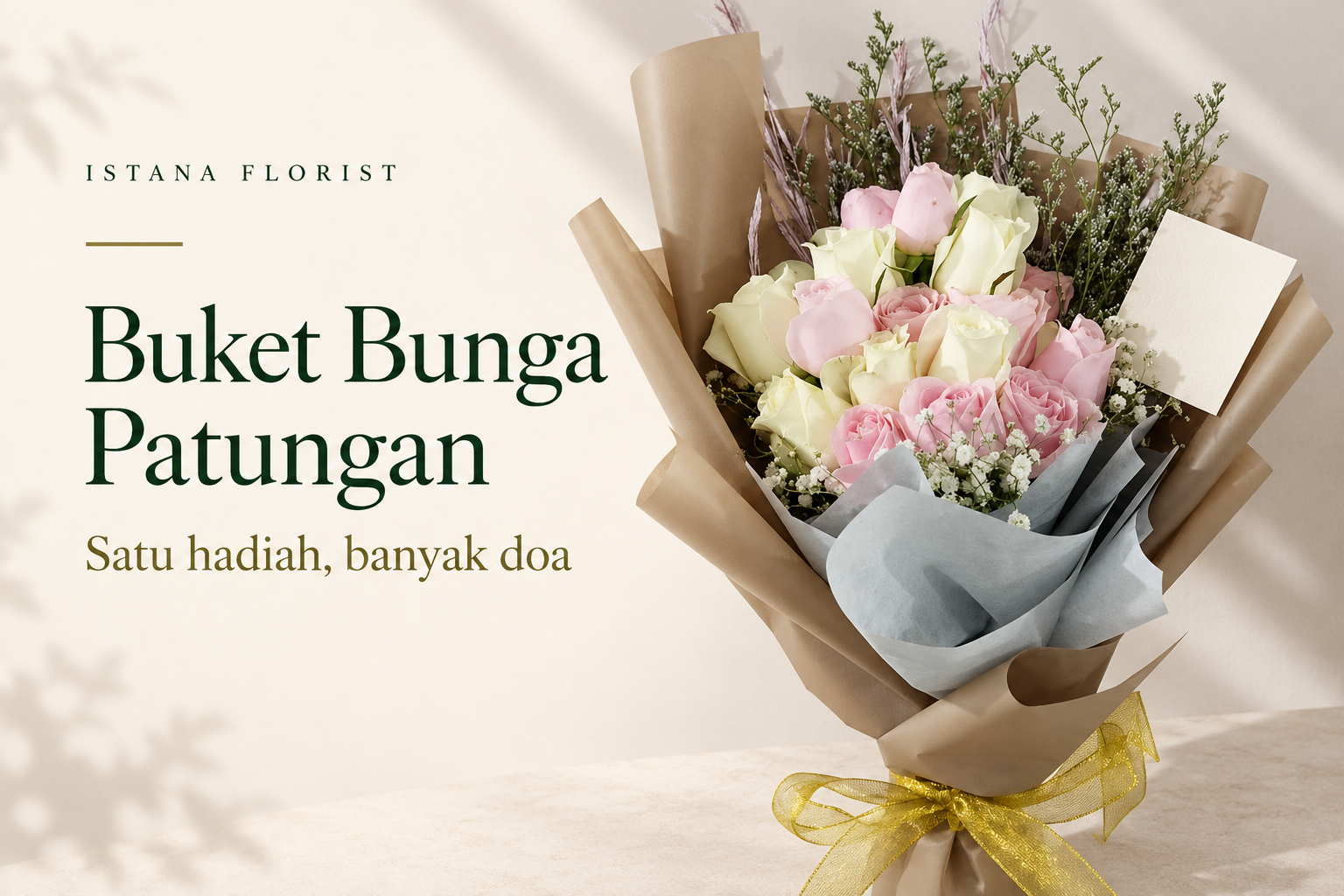 Buket mawar merah muda dan putih untuk ilustrasi hadiah patungan