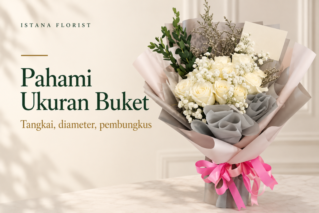 Buket mawar putih untuk panduan memahami ukuran buket