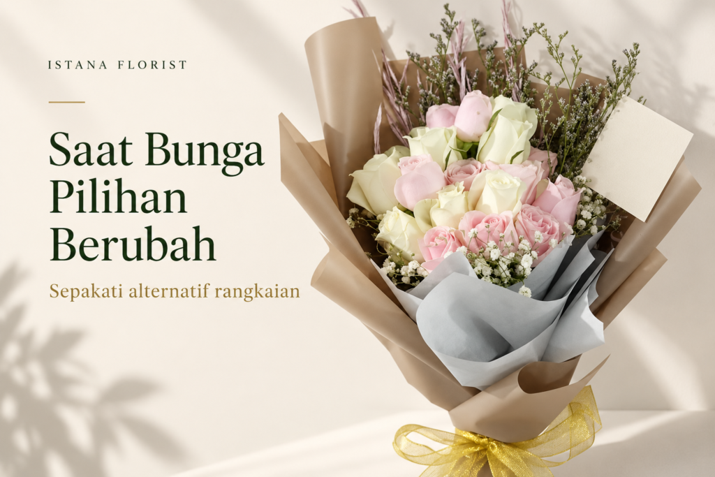 Buket mawar merah muda dan putih untuk panduan substitusi rangkaian