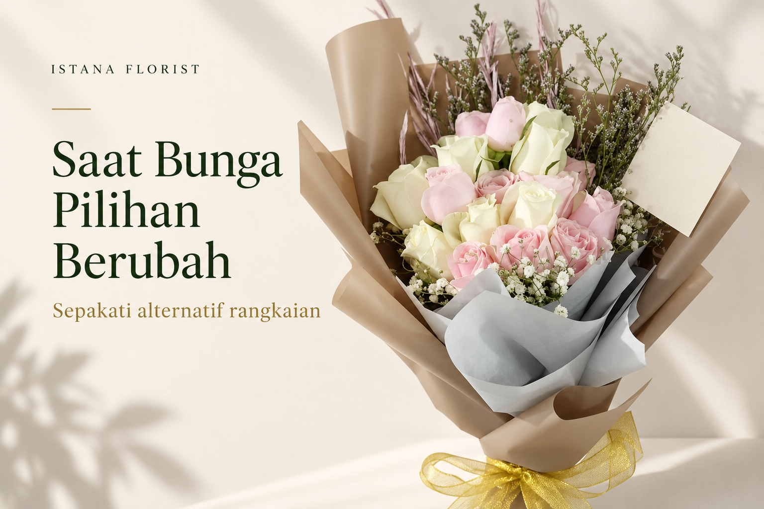 Buket mawar merah muda dan putih untuk panduan substitusi rangkaian