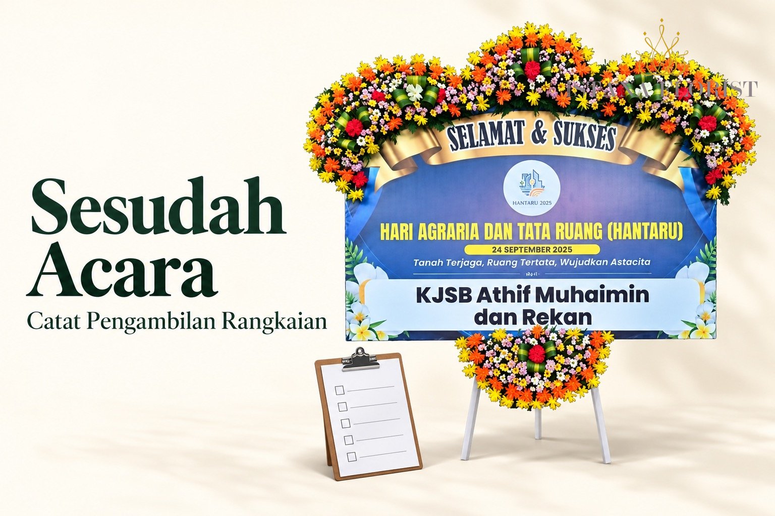 Ilustrasi papan ucapan dan clipboard dengan teks Sesudah Acara