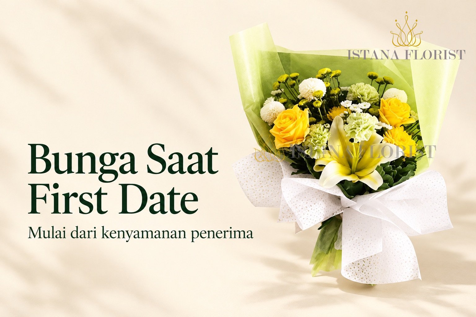 Buket bunga kuning dan putih pada cover tentang bunga untuk first date
