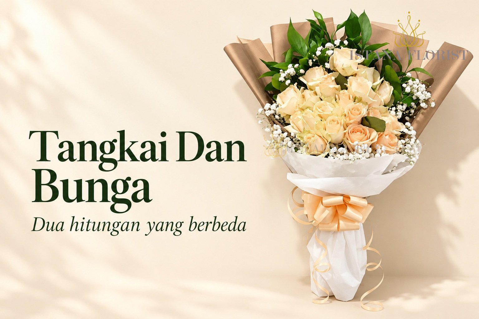 Buket mawar krem dengan judul Tangkai Dan Bunga